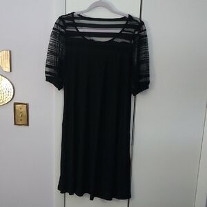 Nina Leonard Black Midi Dress with Sheer Sleeves